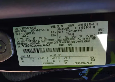 2021 Lincoln Corsair Reserve from USA, damaged, VIN 5LMCJ2C98MUL20447